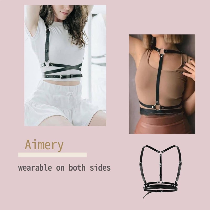Aimery Store حزام خصر جلد قوطي للنساء - حمالة صدر قابلة للتعديل مع سلاسل للجسم للحفلات، النوادي الليلية، والمواعيد - Image 4